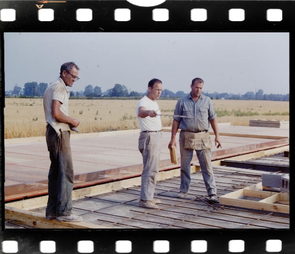 Vintage Slide: Workers standing in rebar